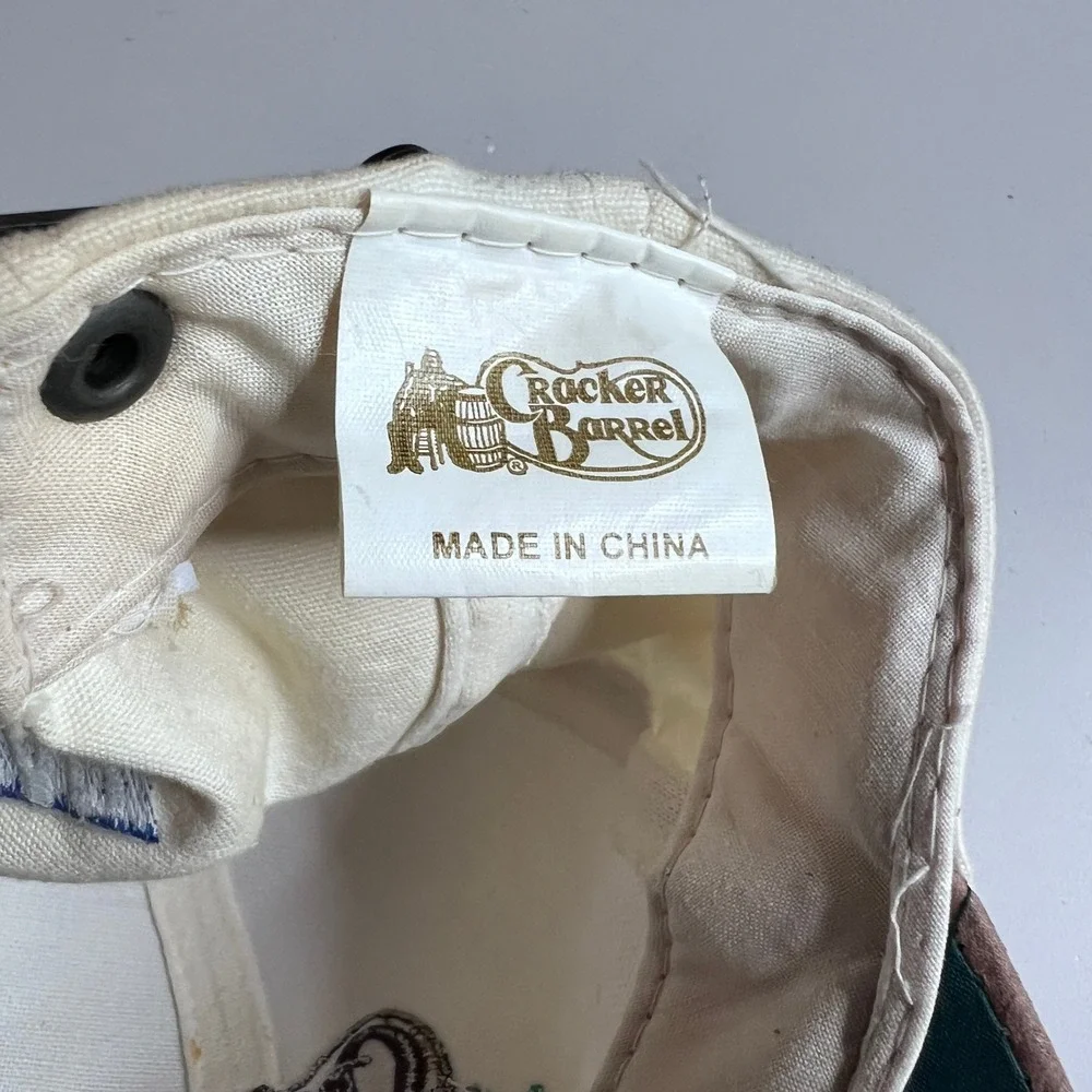 Vintage‎ NASCAR Cracker Barrel 500 Hat Cream Tan Suede Brim Leather Strap Cap